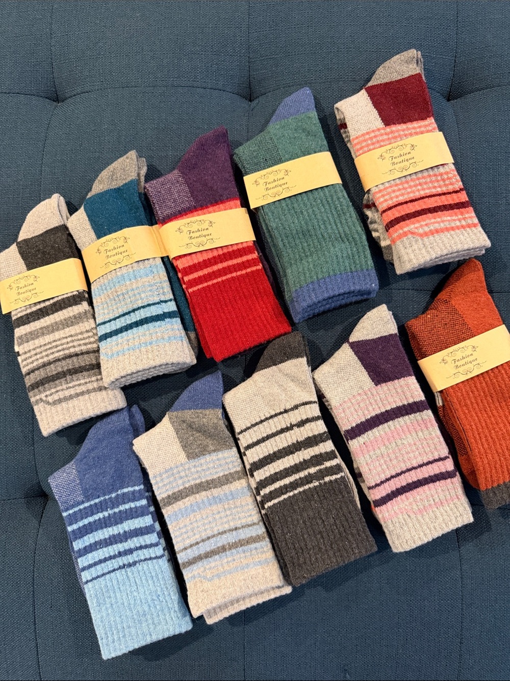 Women's Cozy Ribbed Stripe Crew Socks - Assorted Colors, 10 pair